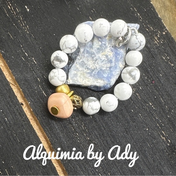 White howlite multi stones charms beaded ring band - Picture 1 of 2